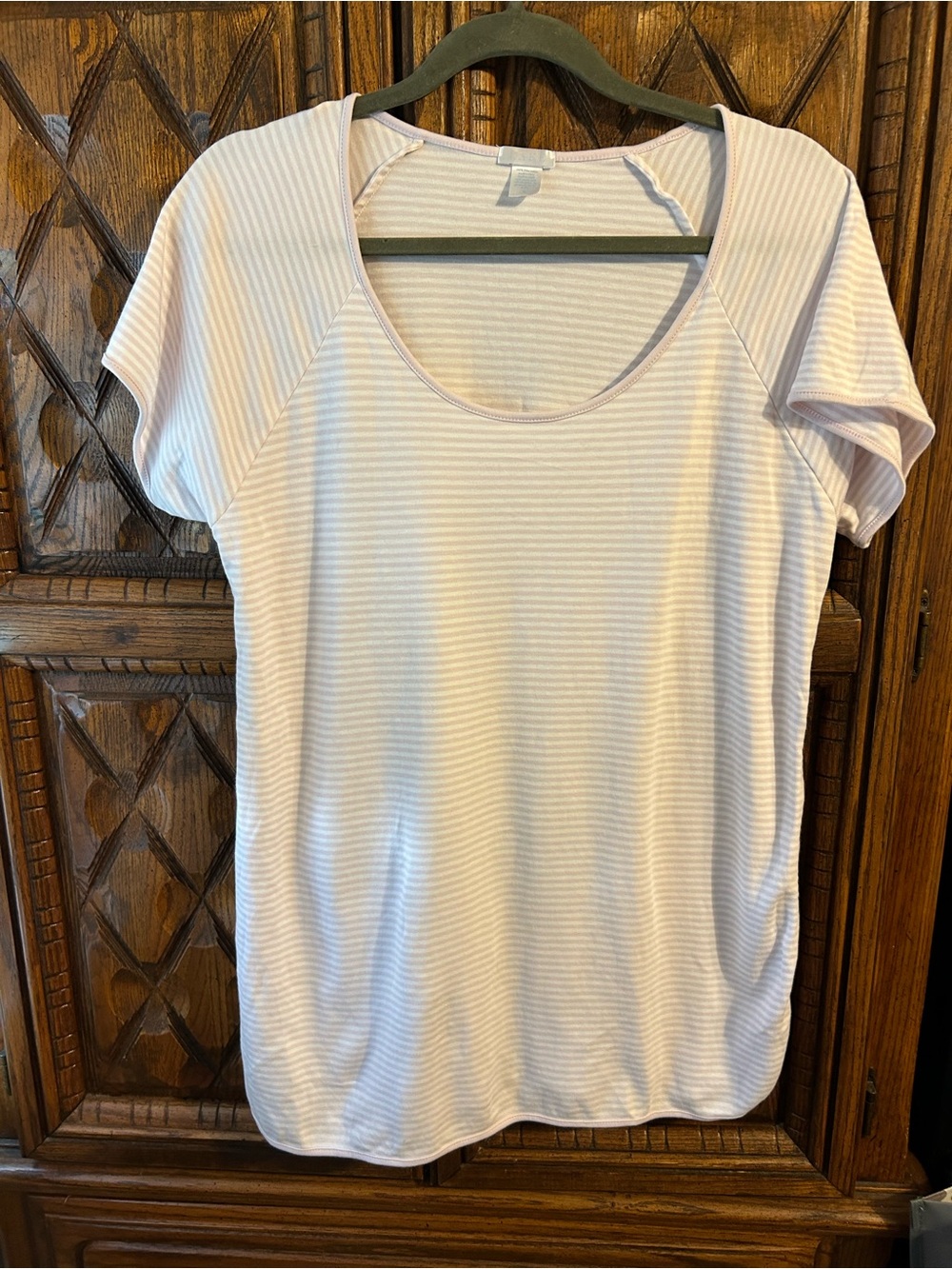 Light Pink Striped Scoop Neck Short Sleeve Tee